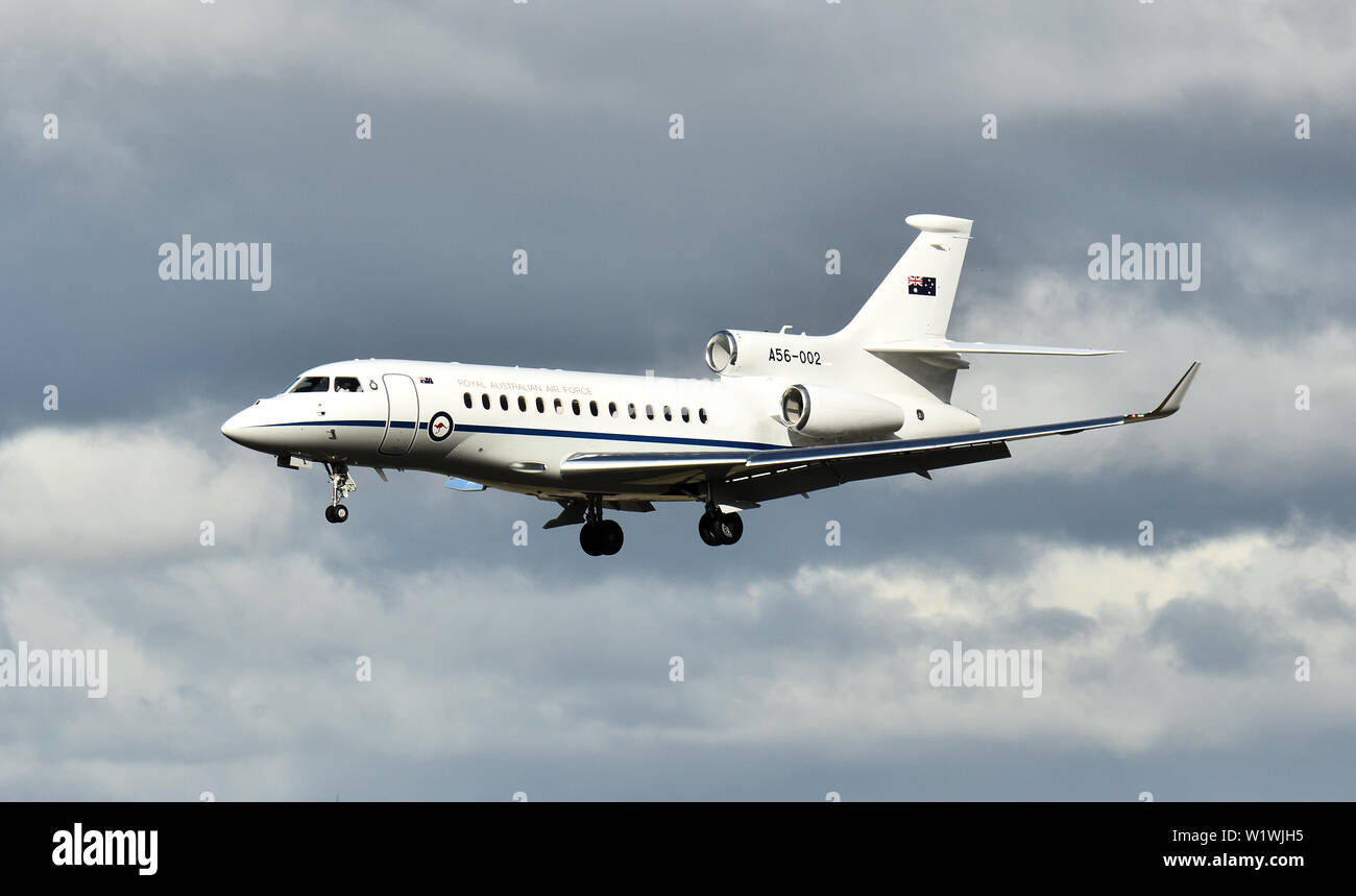Dassault Falcon 7X A56-002 du 34e Escadron, Royal Australian Air Force. A cette occasion l'exécution le Premier Ministre australien, Scott Morrison. Banque D'Images