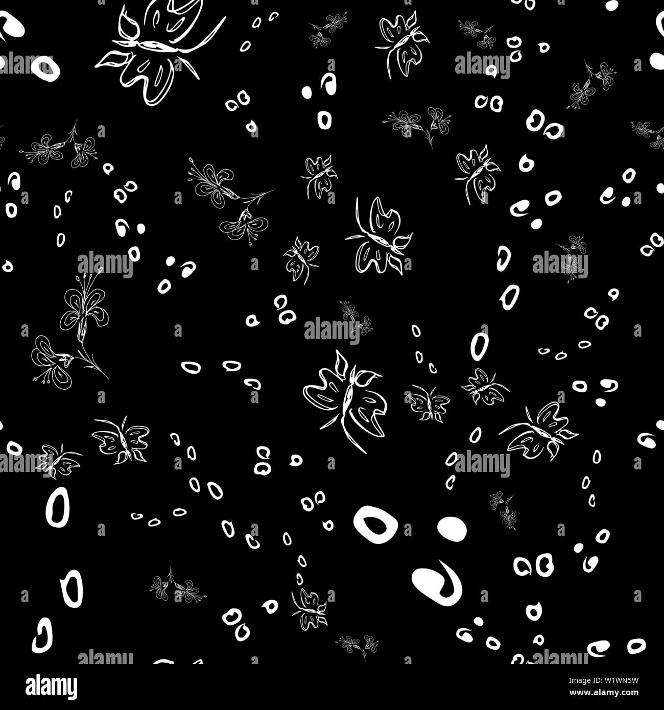 Contour transparent papillon vecteur dans un style d'art de la ligne sur fond noir. Papillon d'art de la ligne. Animaux de dessins animés, des fleurs et des points. Une conception simple Illustration de Vecteur