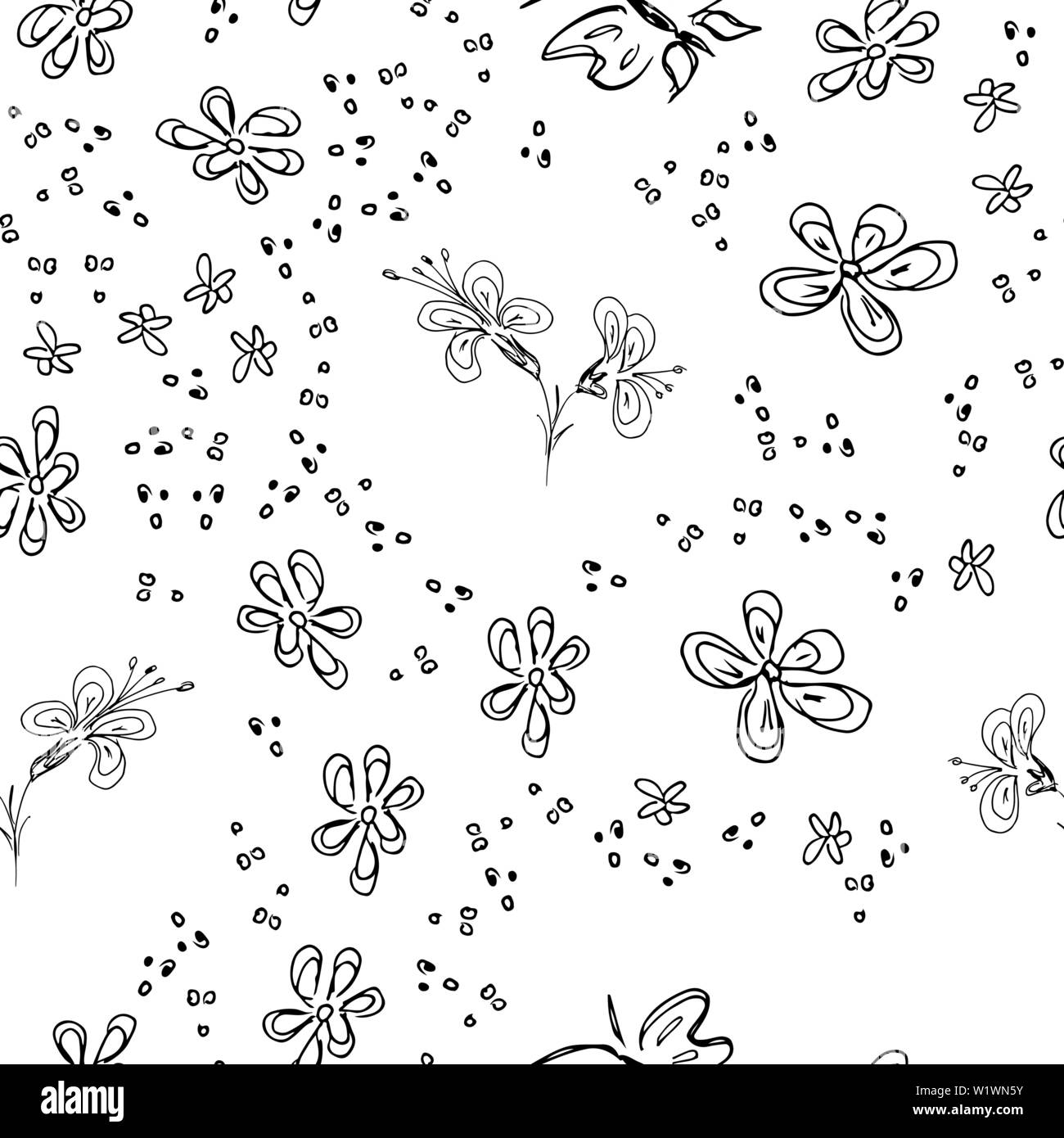 Contour transparent papillon vecteur dans un style d'art de la ligne sur fond blanc. Papillon d'art de la ligne. Animaux de dessins animés, des fleurs et des points. Une conception simple Illustration de Vecteur