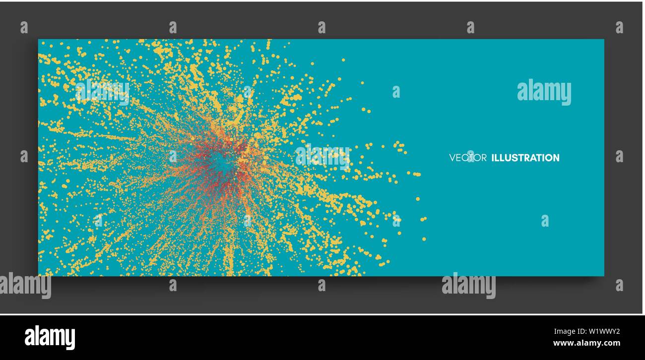 Point d'exploser. Tableau avec les particules émises dynamique. La technologie 3D, style. Résumé fond. Vector illustration. Illustration de Vecteur