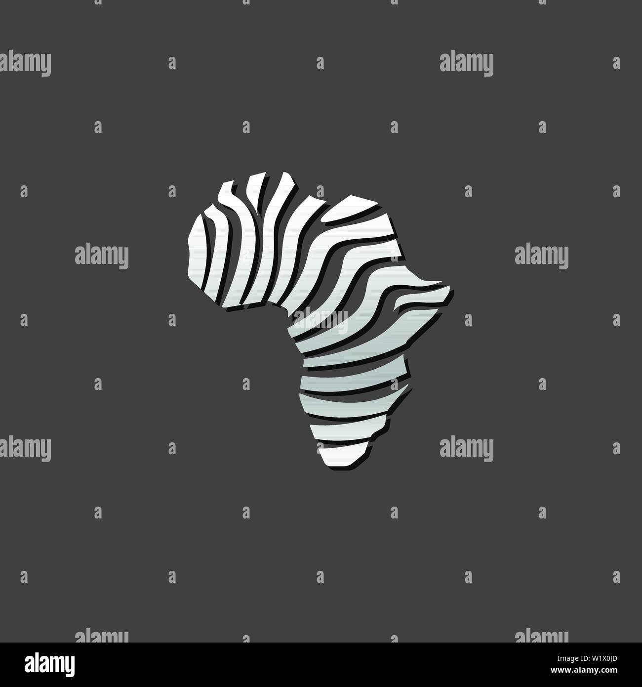 Carte de l'Afrique de l'icône à rayures de couleur gris métallique style. Voyage safari Continent Illustration de Vecteur