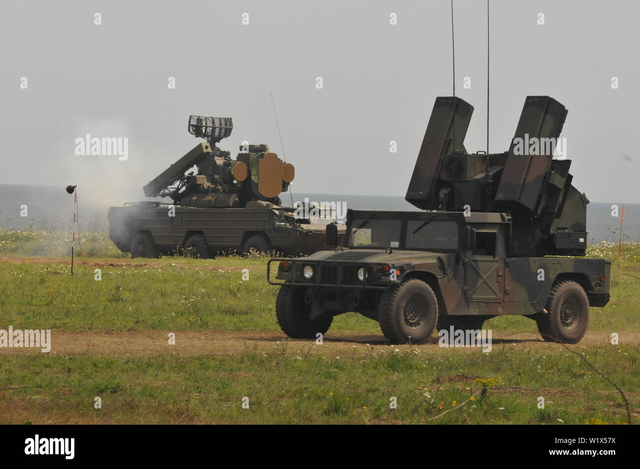 Un système d'armes Avenger durs lors d'un feu de tir de missiles à courte portée près de Shabla, Bulgarie, Juin 12, 2019 19 au cours de l'exercice Shabla. Le système était exploité par des soldats avec 5e Bataillon, 4e Régiment d'artillerie de défense aérienne. SHABLA 19 est un accord bilatéral, conjoint de défense aérienne de l'exercice de tir réel organisé par les forces armées bulgares à Shabla, Bulgarie, du 10 au 14 juin 2019. SHABLA 19 est un conçu pour améliorer la préparation et l'interopérabilité entre la Force aérienne bulgare, de la Marine et de la Force terrestre, et la 10e armée de l'air et commande de la défense antimissile, de l'armée américaine en Europe. Banque D'Images