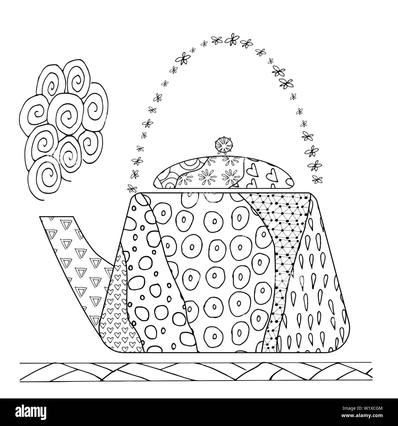 Zentangle pour théière coloriage antistress adultes sur fond blanc. Art Zen vector illustration Illustration de Vecteur