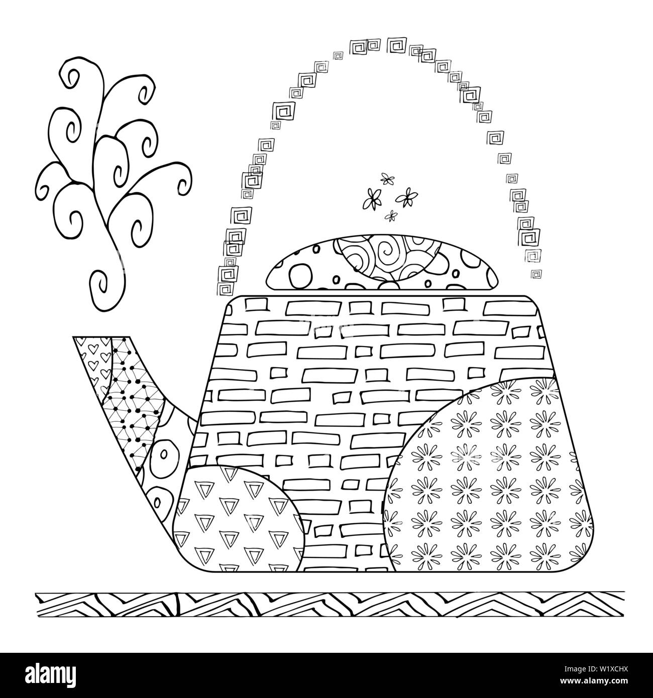 Zentangle pour théière coloriage antistress adultes sur fond blanc. Art Zen vector illustration Illustration de Vecteur