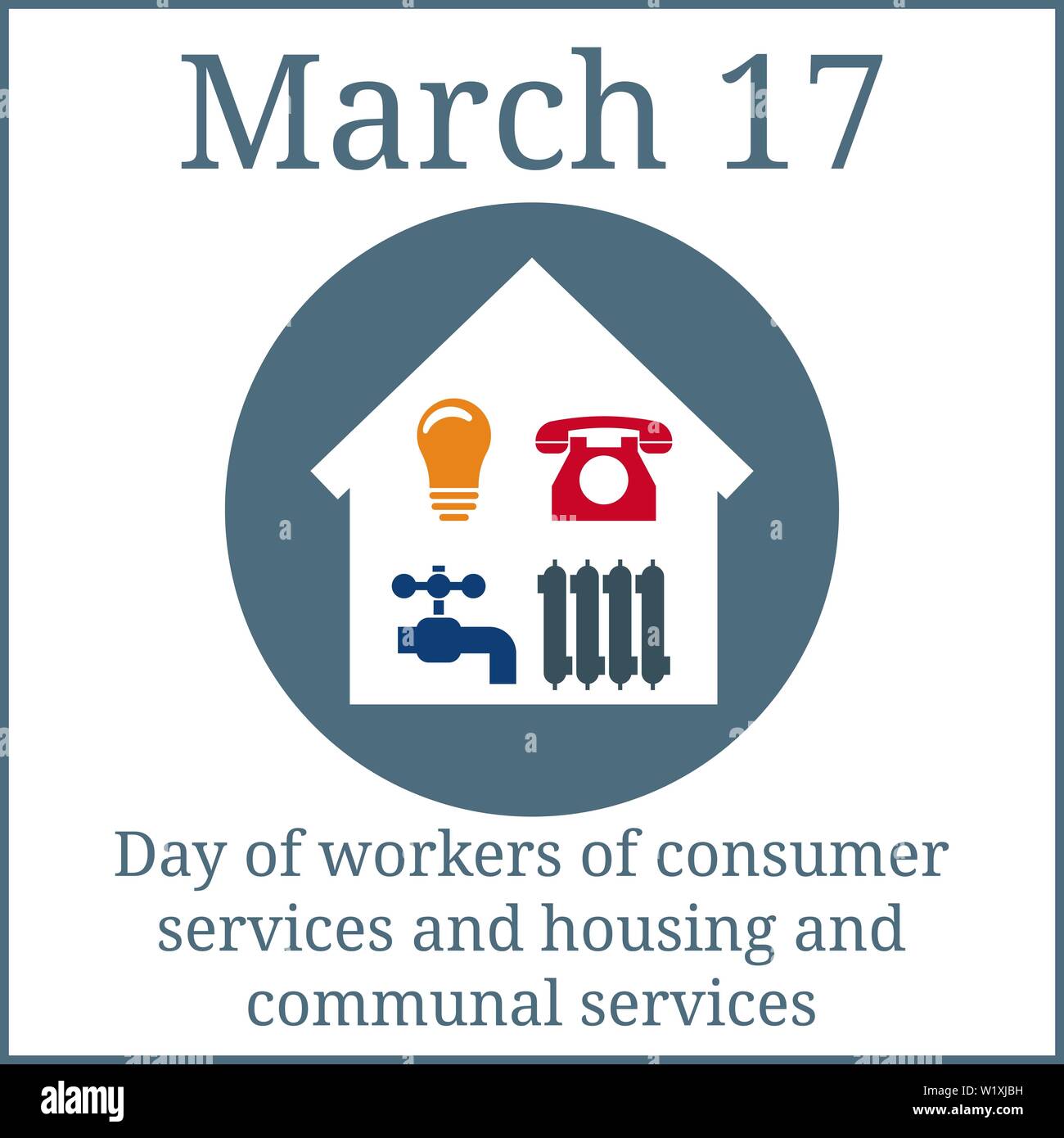 Jour des travailleurs des services aux consommateurs et de logement et les services communaux. Ensemble de 4 icônes Utilitaires dans la maison. Symboles du pouvoir, de l'eau, de gaz, de chauffage. Vector Illustration de Vecteur