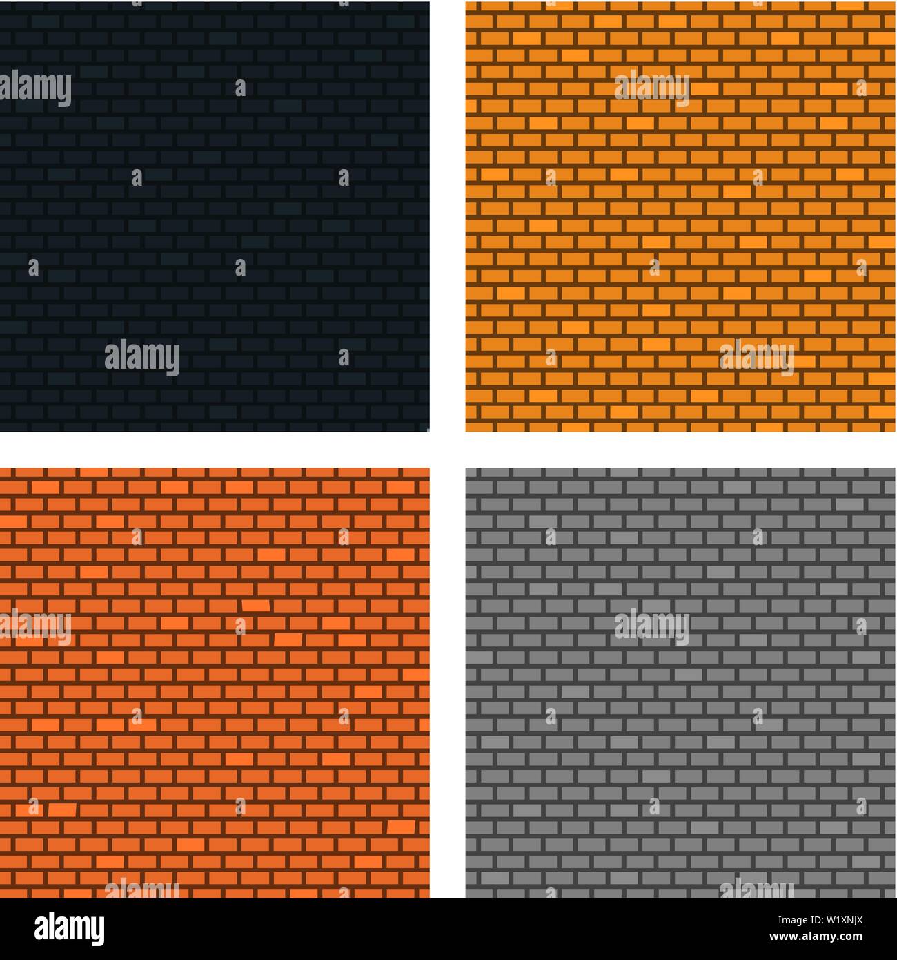 Ensemble de murs en brique Arrière-plan. Quatre textures. Orange, Jaune, Gris, noir Couleurs. Vector illustration pour votre conception. Illustration de Vecteur