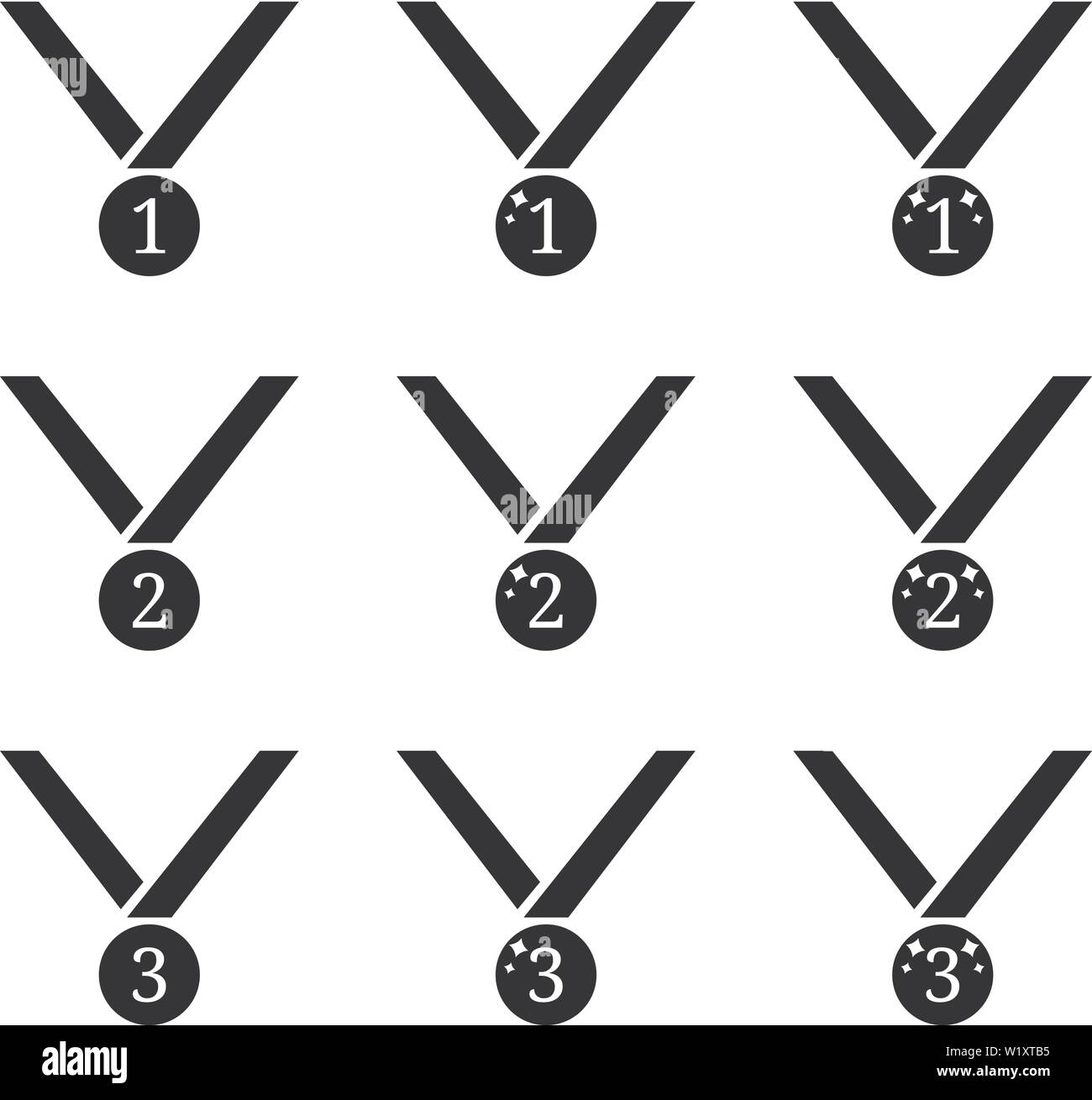 Ensemble d'icônes médaille isolé sur fond blanc. Première, deuxième, troisième place. Silhouette noire du symbole gagnant. Illustration vecteur propre et moderne Illustration de Vecteur