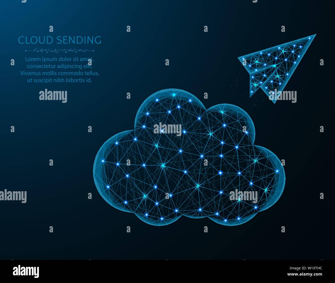 Peu de nuages conception poly, avion en papier dans le style polygonal, cloud envoyer vector illustration sur fond bleu Illustration de Vecteur