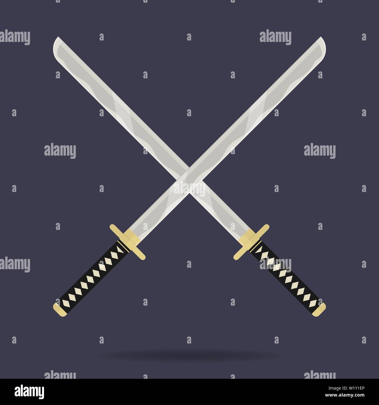 Katana épées croisées. Arme samouraï. L'équipement de Ninja. Style de dessin animé. Illustration vecteur propre et moderne pour la conception de web. Illustration de Vecteur