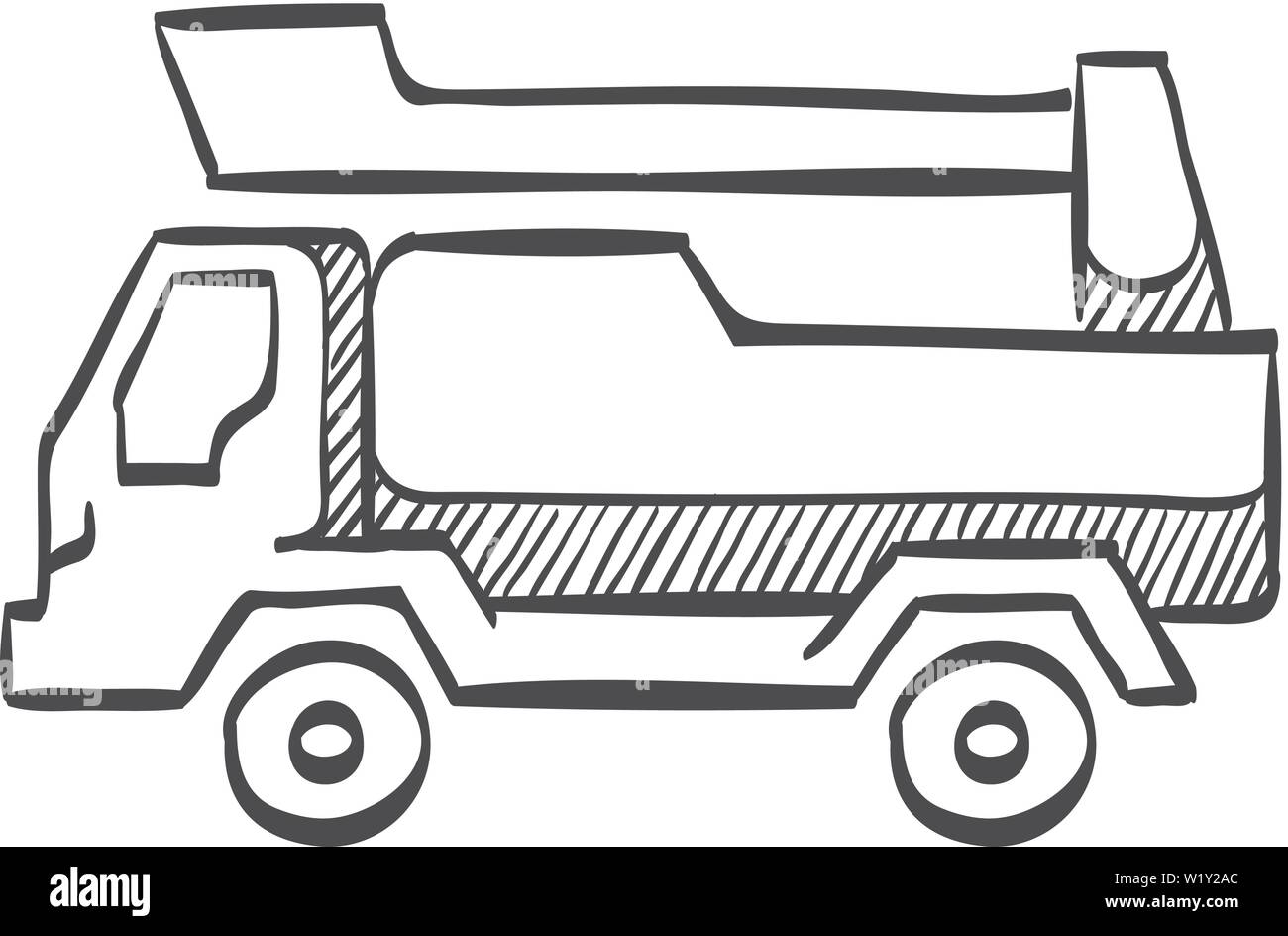 Icône de voiture pompier dans doodle sketch lignes. Service automobile camion extincteur chasse Illustration de Vecteur