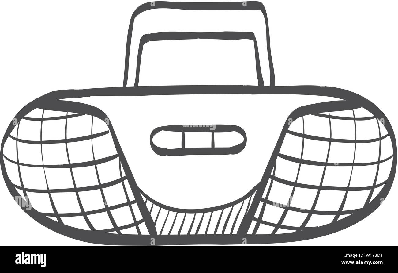 L'icône de lecteur de cassettes dans doodle sketch lignes. Musique danse partie compo mini stéréo audio Illustration de Vecteur