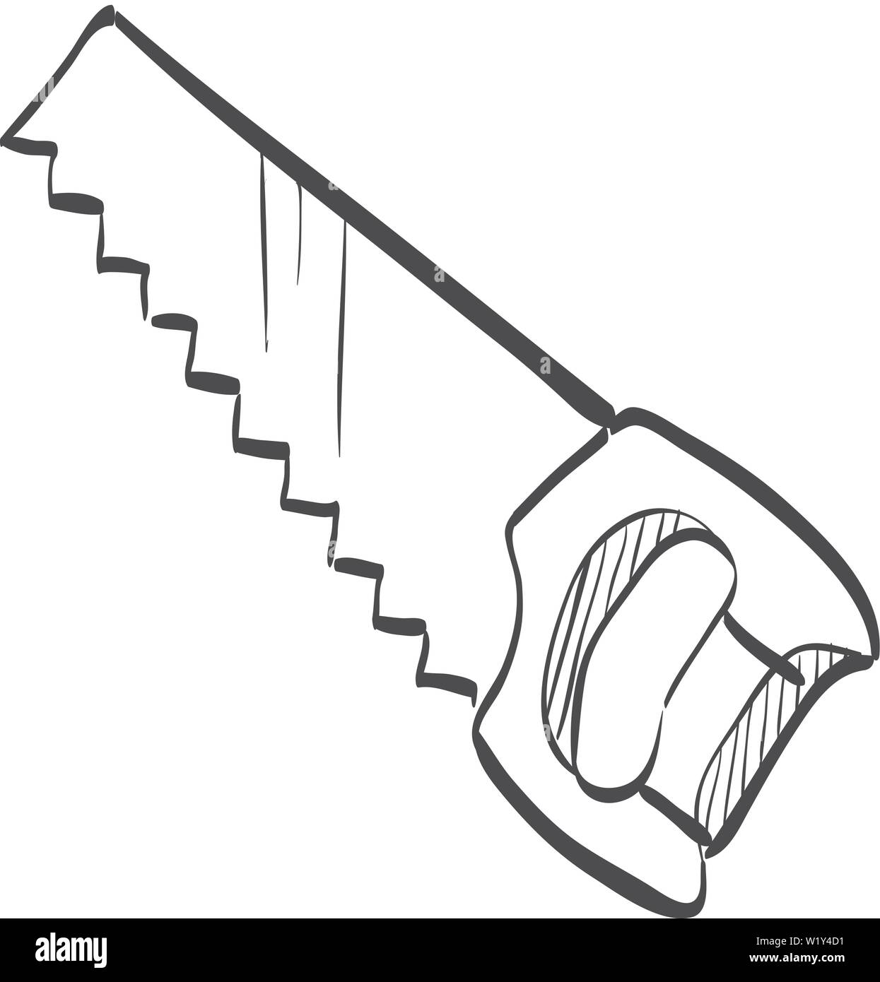 Scie à main icône dans doodle sketch lignes. Outil manuel équipement charpentier traditionnel de construction Illustration de Vecteur