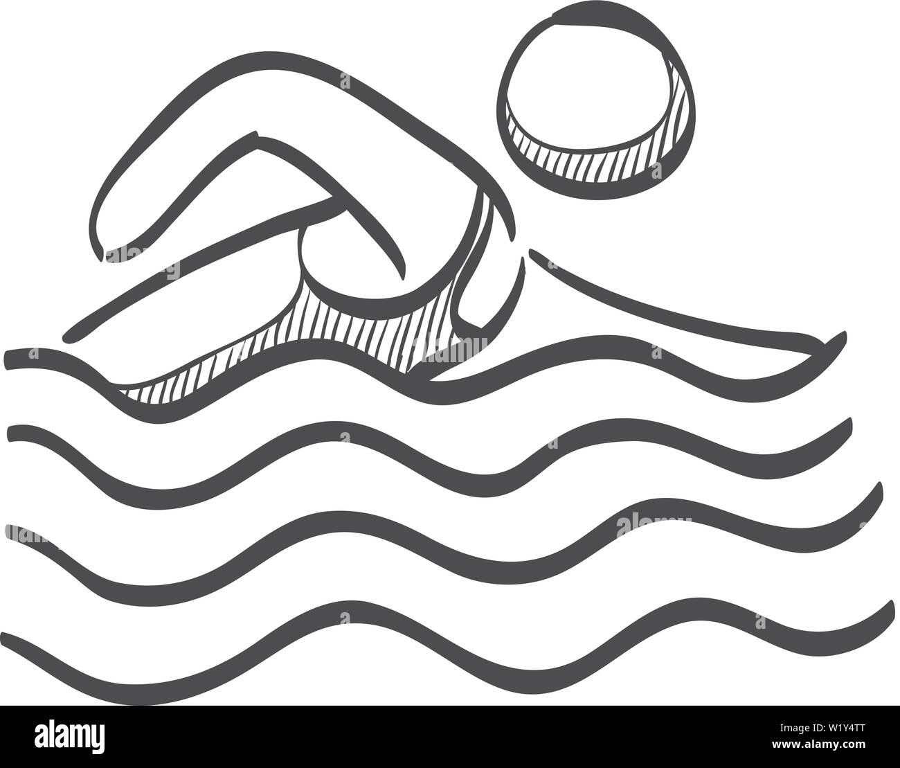 Homme natation icône dans doodle sketch lignes. Jeux Olympiques sport triathlon athlète olympien Illustration de Vecteur