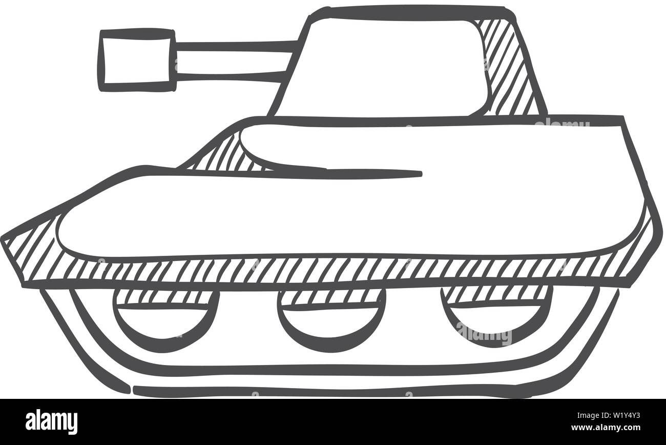 L'icône du réservoir dans doodle sketch lignes. Arme militaire la guerre. Illustration de Vecteur