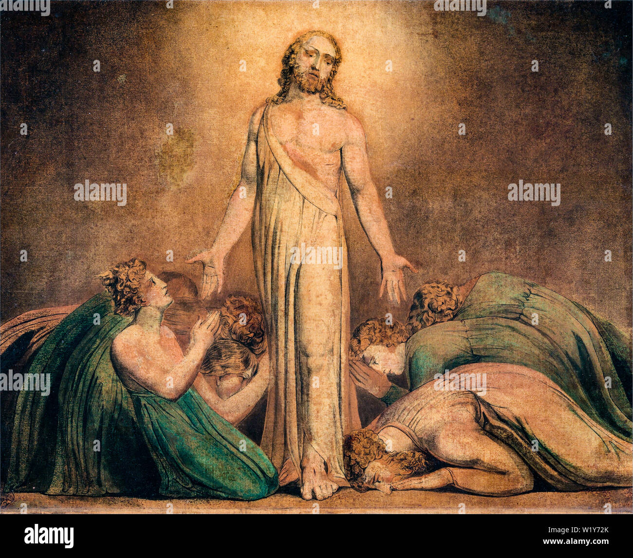 William Blake, Christ apparaissant aux Apôtres après la Résurrection, peinture aquarelle sur plume et encre 1795-1805 Banque D'Images