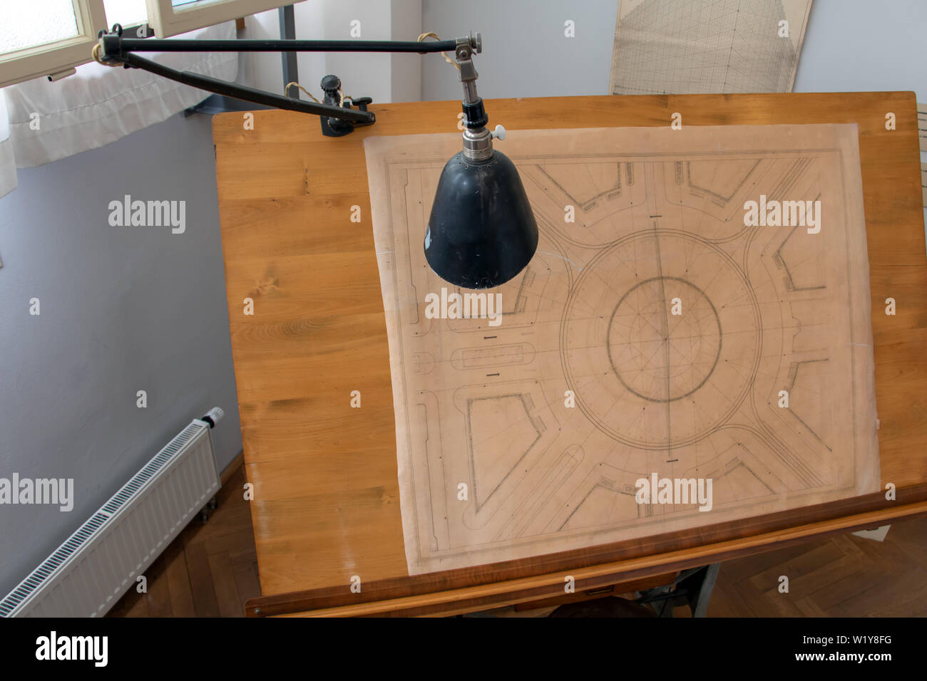 Un plan d'intersection de la ville ancienne de Prague. Le tirage historique avec le centre de la place de Dejvice, Prague. Le projet de jonction circulaire à partir de la chambre 19 Banque D'Images