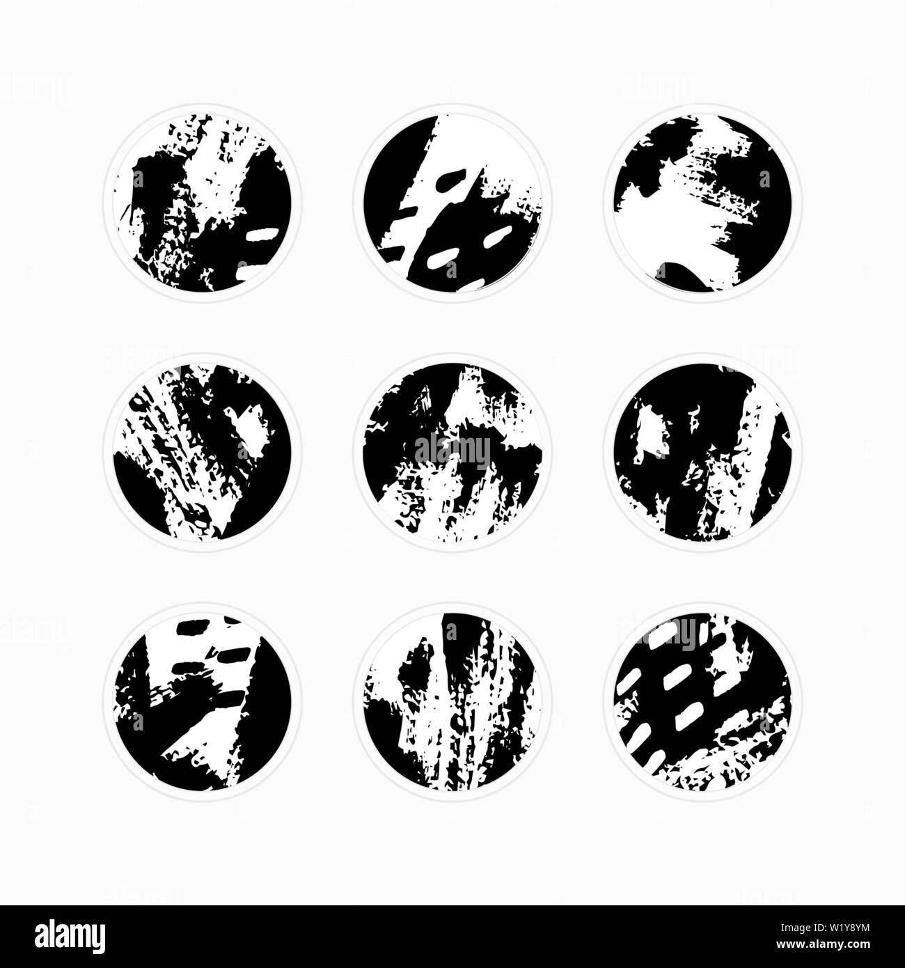 Vector set d'abstract mettent en évidence différents. couvre Modèles de conception des icônes pour des histoires de médias sociaux. Emblèmes du rond noir et blanc coup de pinceau . Illustration de Vecteur