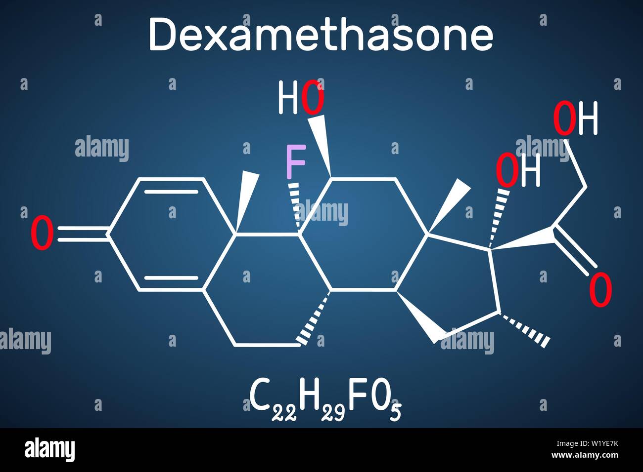 Molécule de la dexaméthasone. Ce traitement anti-inflammatoire est une hormone corticostéroïde glucocorticoid . Est utilisé pour traiter l'arthrite, et l'hormone immunitaire Illustration de Vecteur