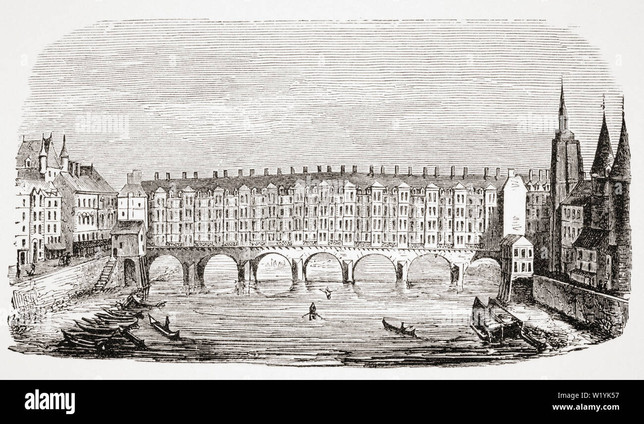 Face à l'ancien pont aux changeurs d'une gravure de la topographie de Paris Banque D'Images
