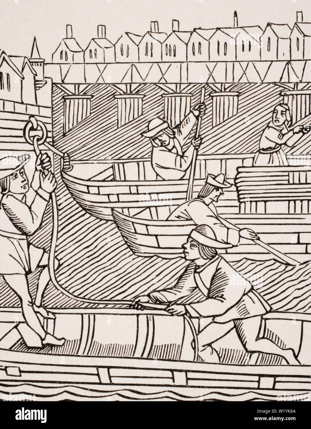 Sans frais sous les ponts de Paris. 19e siècle reproduction d'une gravure sur bois en ordonnances de la Prevoste des marchands de Paris en date du 1500 Banque D'Images