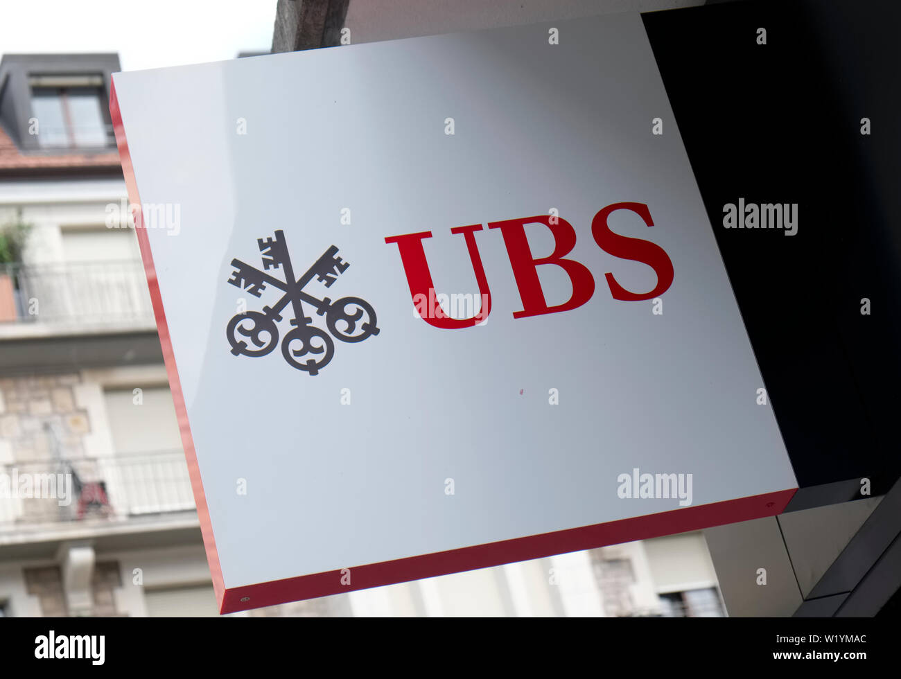 Un signe pour une succursale de la banque UBS à Genève Suisse Banque D'Images