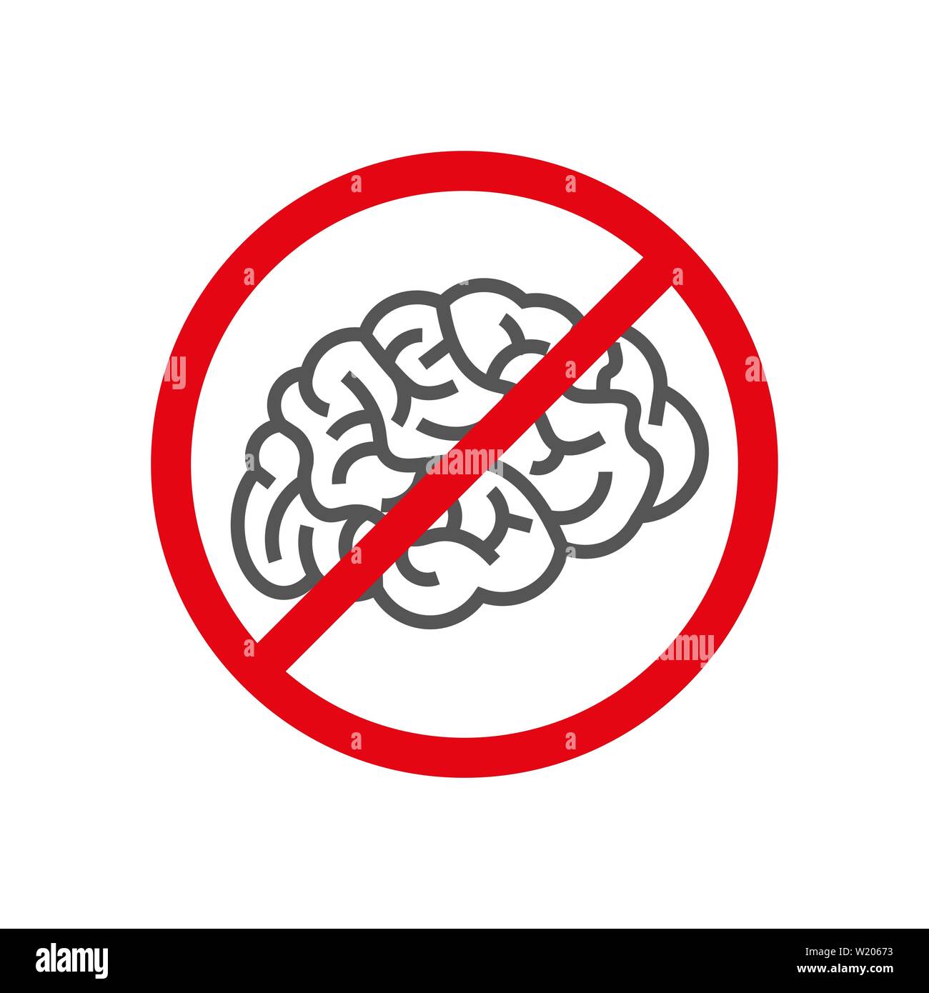 Arrêter de penser signe. Un signe représentant un cerveau barrée. La notion de manque de logique et de réflexion. EPS 10. Illustration de Vecteur