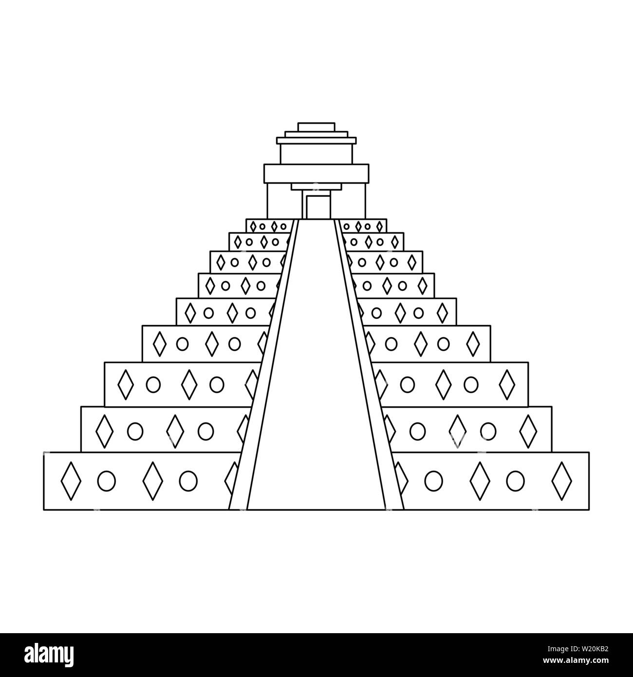 Pyramide mexicaine monument isolé dans le noir et blanc Illustration de Vecteur