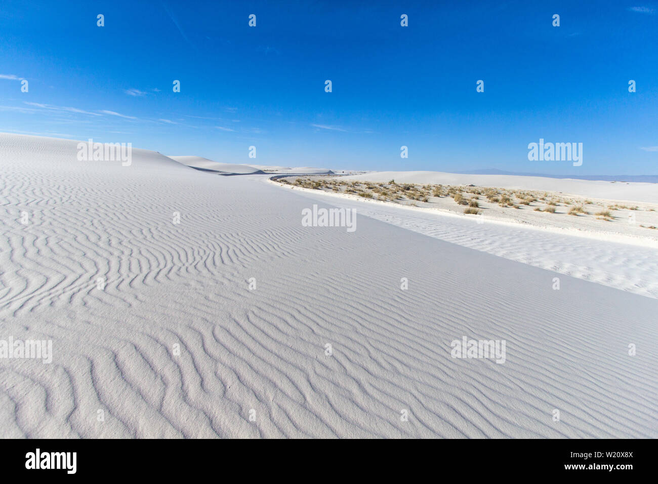 Paysage américain du sud-ouest du désert. Paysage désertique avec espace de copie au monument national de White Sands au Nouveau-Mexique Banque D'Images