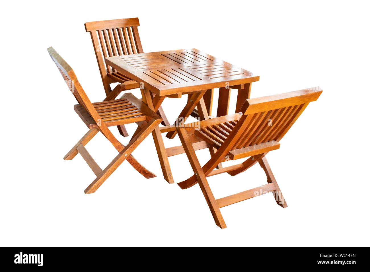 Table et chaise en bois isolé set , beau vintage sur fond blanc avec chemin de détourage. Banque D'Images