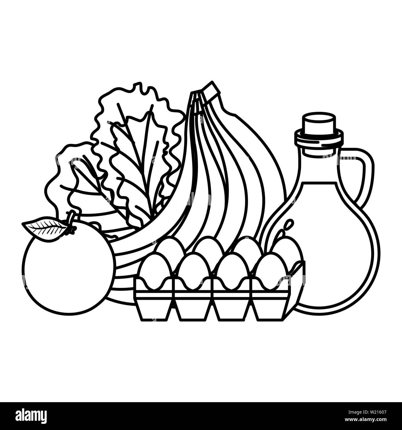 Huile d'olive avec des oeufs et des fruits Aliments sains icons Illustration de Vecteur