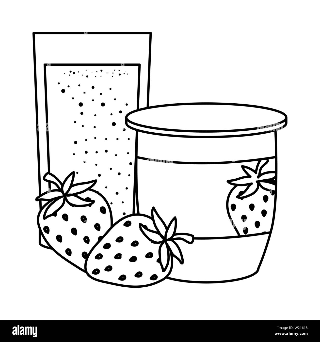 Fraise yogourt aux fruits frais avec le verre Illustration de Vecteur