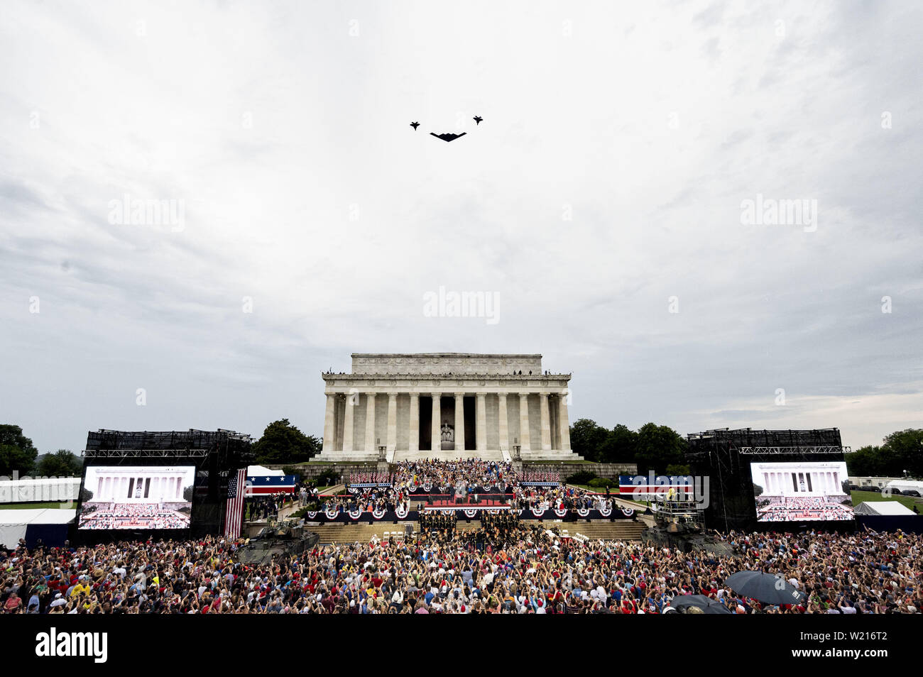 Washington, D.C., USA. 4 juillet, 2019. L'autopont de militaire alors que le Président Donald Trump parle lors de la National Mall à Washington, DC, le 4 juillet 2019. Crédit : Michael Brochstein/ZUMA/Alamy Fil Live News Banque D'Images