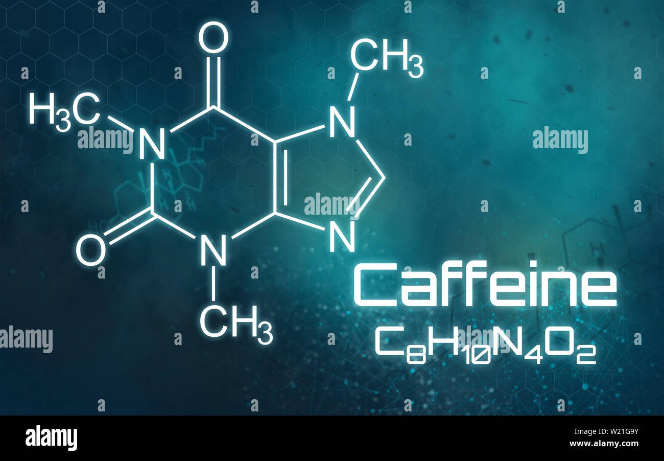 Formule chimique de la caféine sur un fond futuriste Banque D'Images