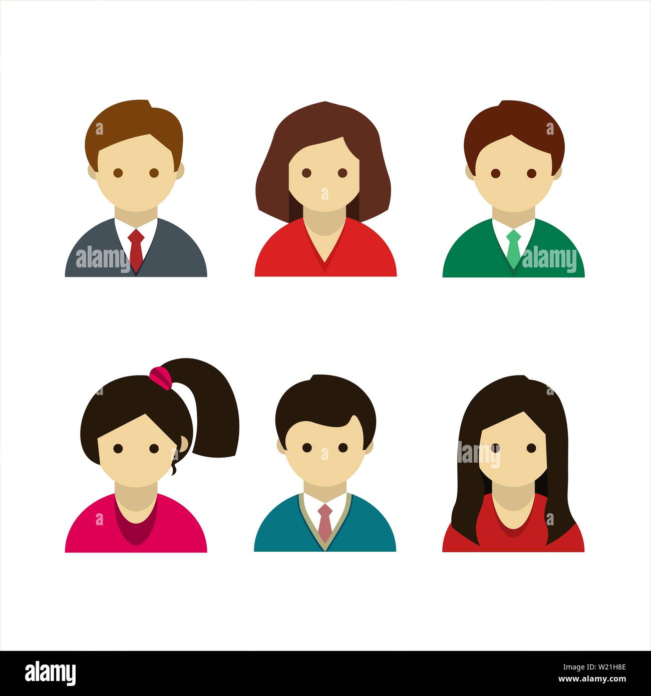 Série de visages féminins colorés des icônes dans le style plate Illustration de Vecteur