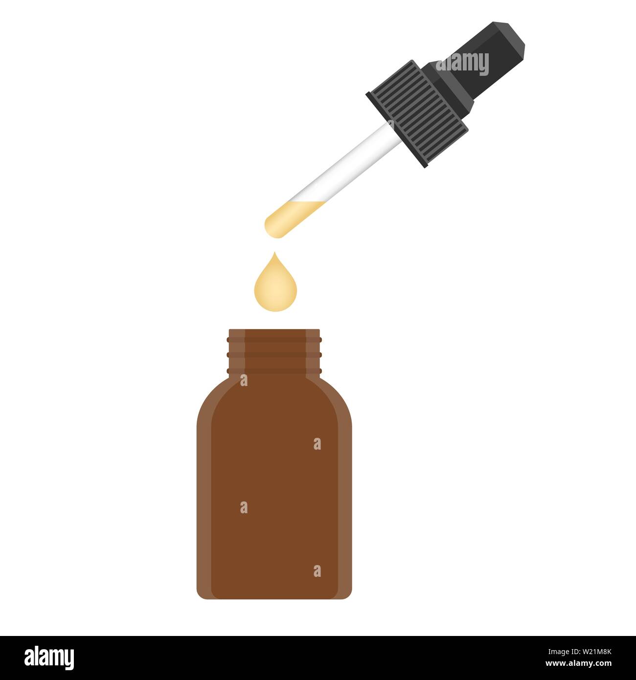 Une bouteille en verre avec une pipette avec du sérum jaune. Vector illustration isolé sur fond blanc. Illustration de Vecteur