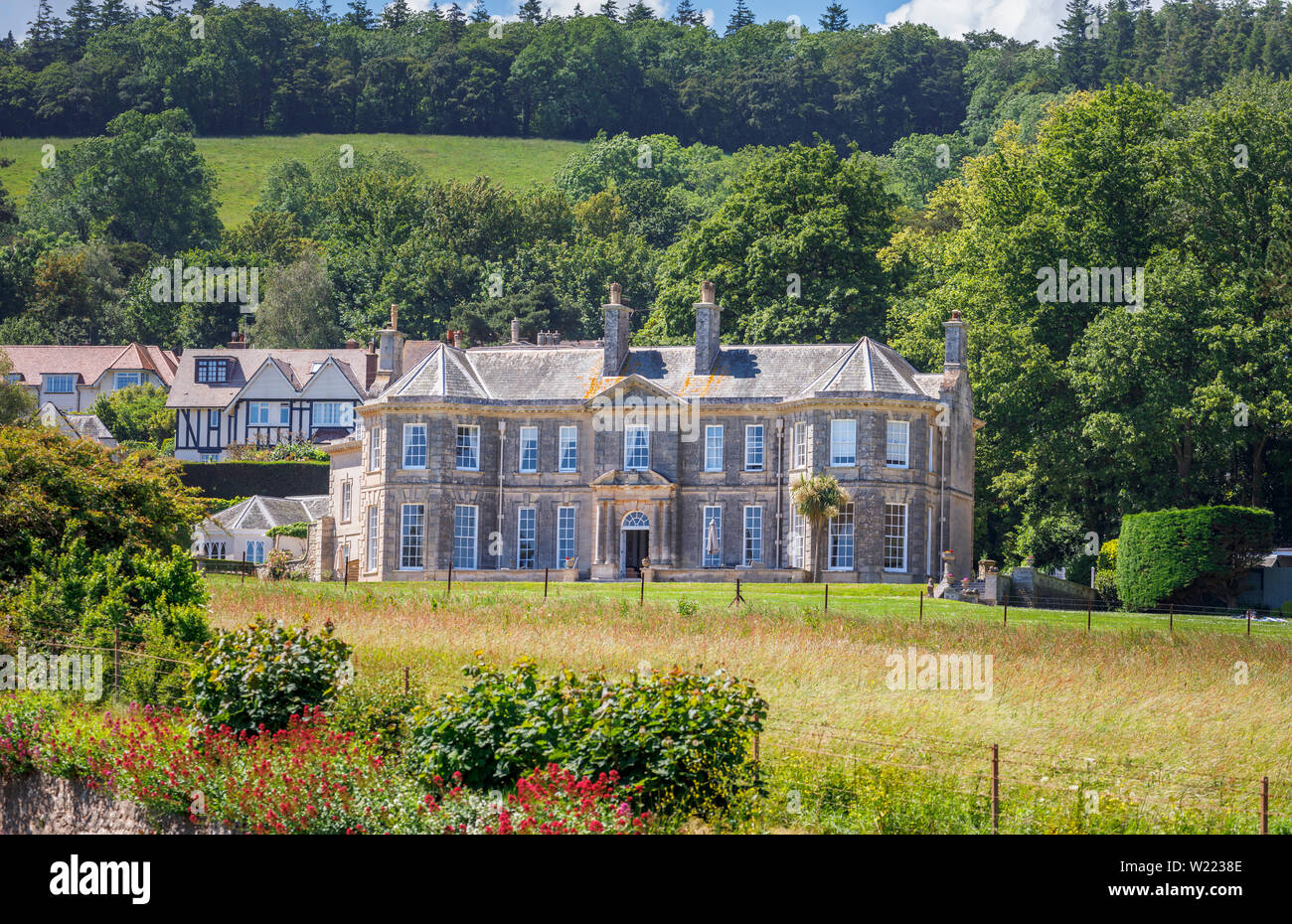 Maison de pointe, Cotmaton Sidmouth Road, une petite ville balnéaire de la côte sud du Devon, au sud-ouest de l'Angleterre vue depuis la colline de crête (Peak) Haut Banque D'Images