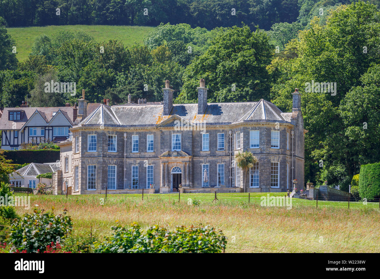 Maison de pointe, Cotmaton Sidmouth Road, une petite ville balnéaire de la côte sud du Devon, au sud-ouest de l'Angleterre vue depuis la colline de crête (Peak) Haut Banque D'Images