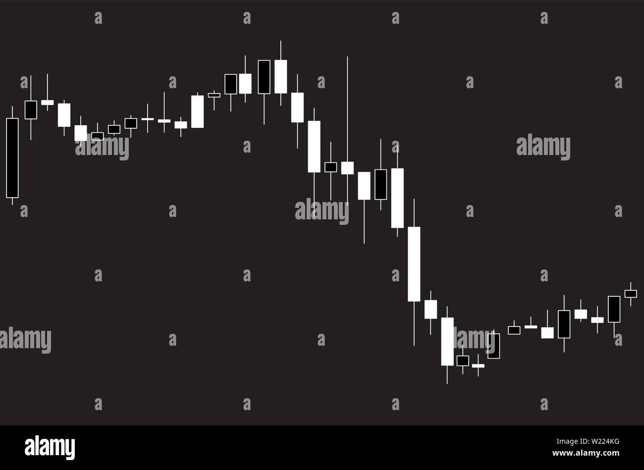 Chandelier japonais noir et blanc tableau montrant le marché à la baisse sur fond noir Illustration de Vecteur