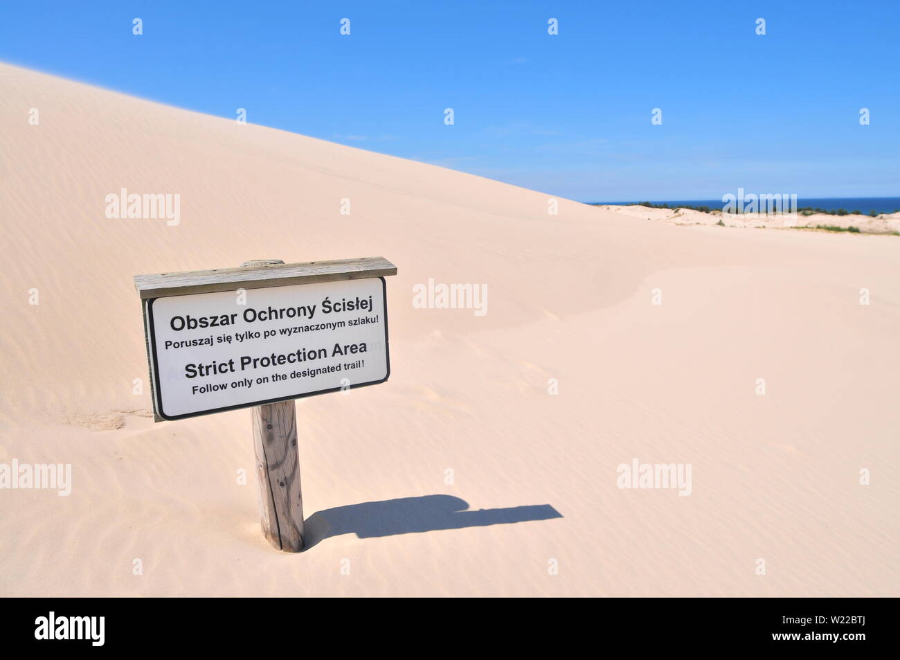 Zone de protection stricte sign in Parc National Slowinski, Leba, Pologne Mer Baltique (Lacka dune) Banque D'Images