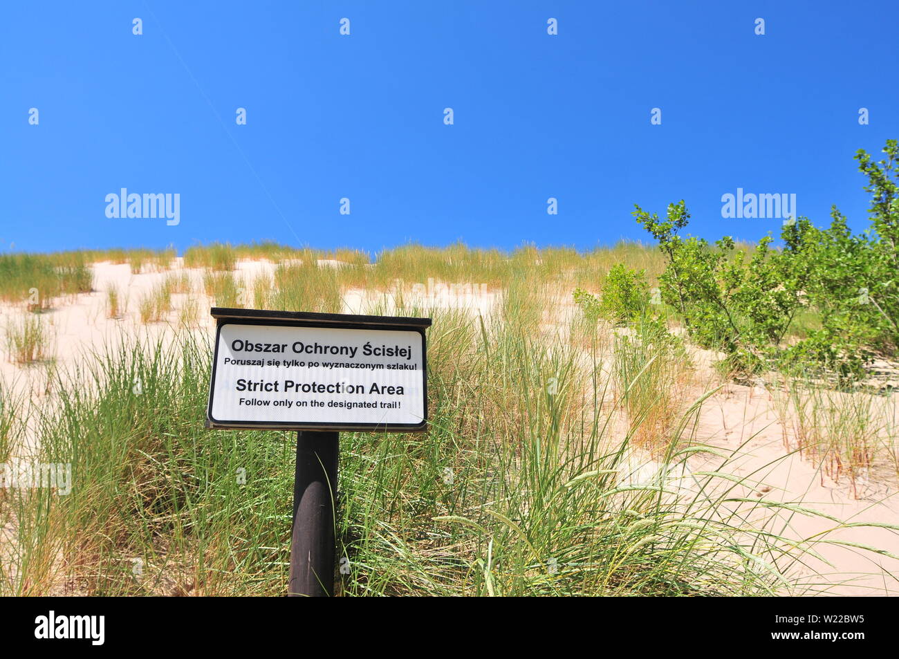 Zone de protection stricte sign in Parc National Slowinski, Leba, Pologne Mer Baltique (Lacka dune) Banque D'Images