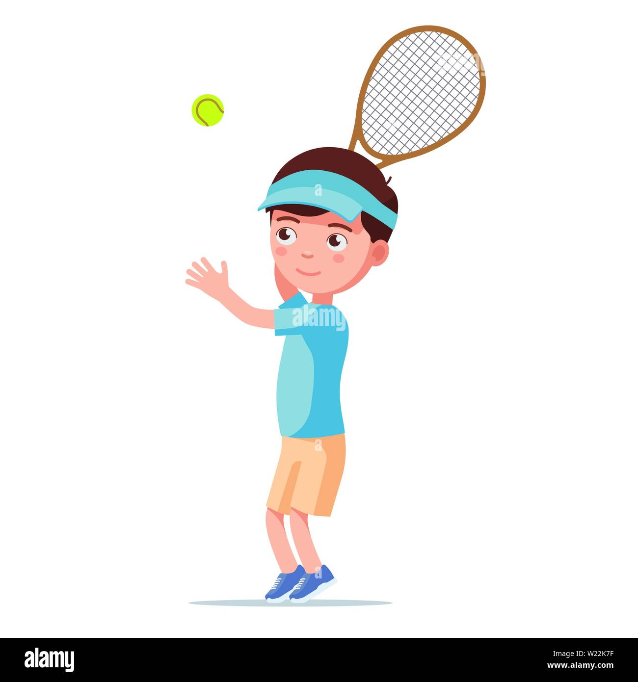 Joueur de tennis garçon lance la balle de frapper Illustration de Vecteur