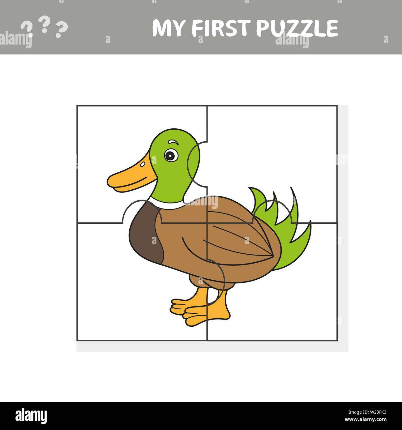 Cartoon Vector Illustration de jeu de casse-tête de l'éducation d'enfants d'âge préscolaire avec drôle d'oiseaux Canard Illustration de Vecteur