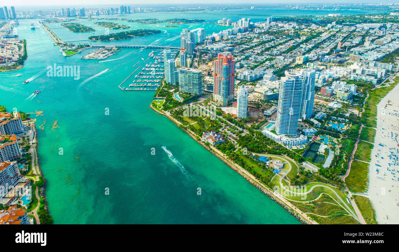 Vue aérienne ville Miami Beach. South Beach. La Floride. USA. Banque D'Images Vue aérienne ville Miami Beach. South Beach. La Floride. USA. Banque D'Images