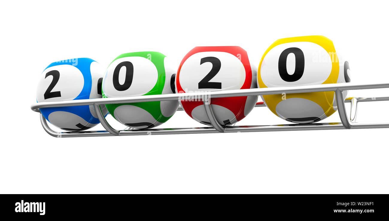 Boules de loterie sur une base métal représente la nouvelle 2020, le rendu en trois dimensions, 3D illustration Banque D'Images