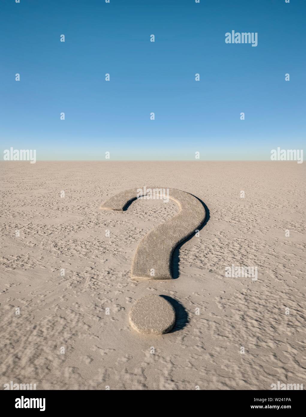 Question sculpté marque dans un désert sans vie, illustration de l'ordinateur. Banque D'Images