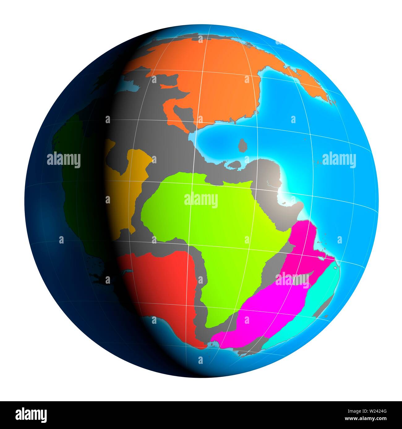Illustration du monde lorsqu'il a été couvert en une seule vaste continent, connu sous le nom de Pangaea. Quelques-uns des plus éminents masses continentales et les continents sont s Banque D'Images