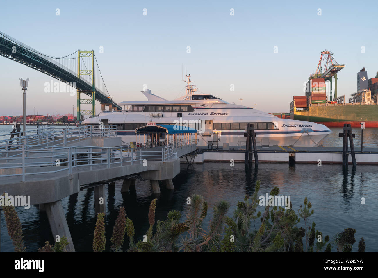 Image d'un bateau à passagers amarré qui opère entre San Pedro et Catalina Island, en Californie du Sud. Banque D'Images