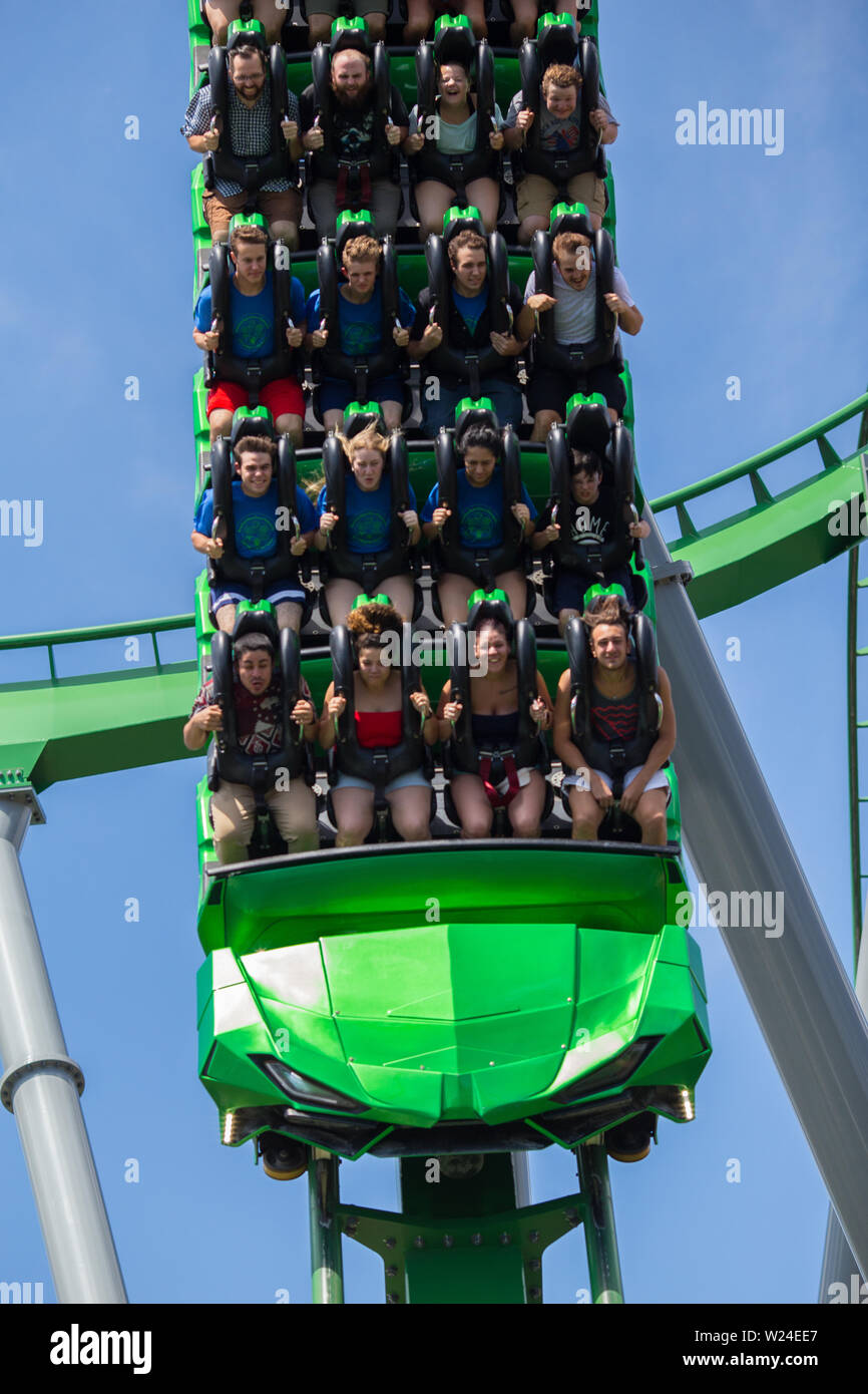L'Incroyable Hulk Coaster. Universal Studios. Universal's Islands of Adventure. D'Orlando. La Floride. USA Banque D'Images L'Incroyable Hulk Coaster. Universal Studios. Universal's Islands of Adventure. D'Orlando. La Floride. USA Banque D'Images