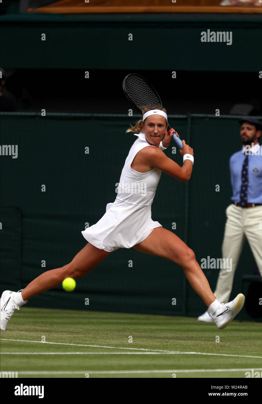 Londres, Royaume-Uni. 05 juillet, 2019. Wimbledon, 5 juillet 2019 - Victoria Azarenka lors de son match contre : Simona aujourd'hui à Wimbledon. A remporté le match : en 5 sets. Crédit : Adam Stoltman/Alamy Live News Banque D'Images
