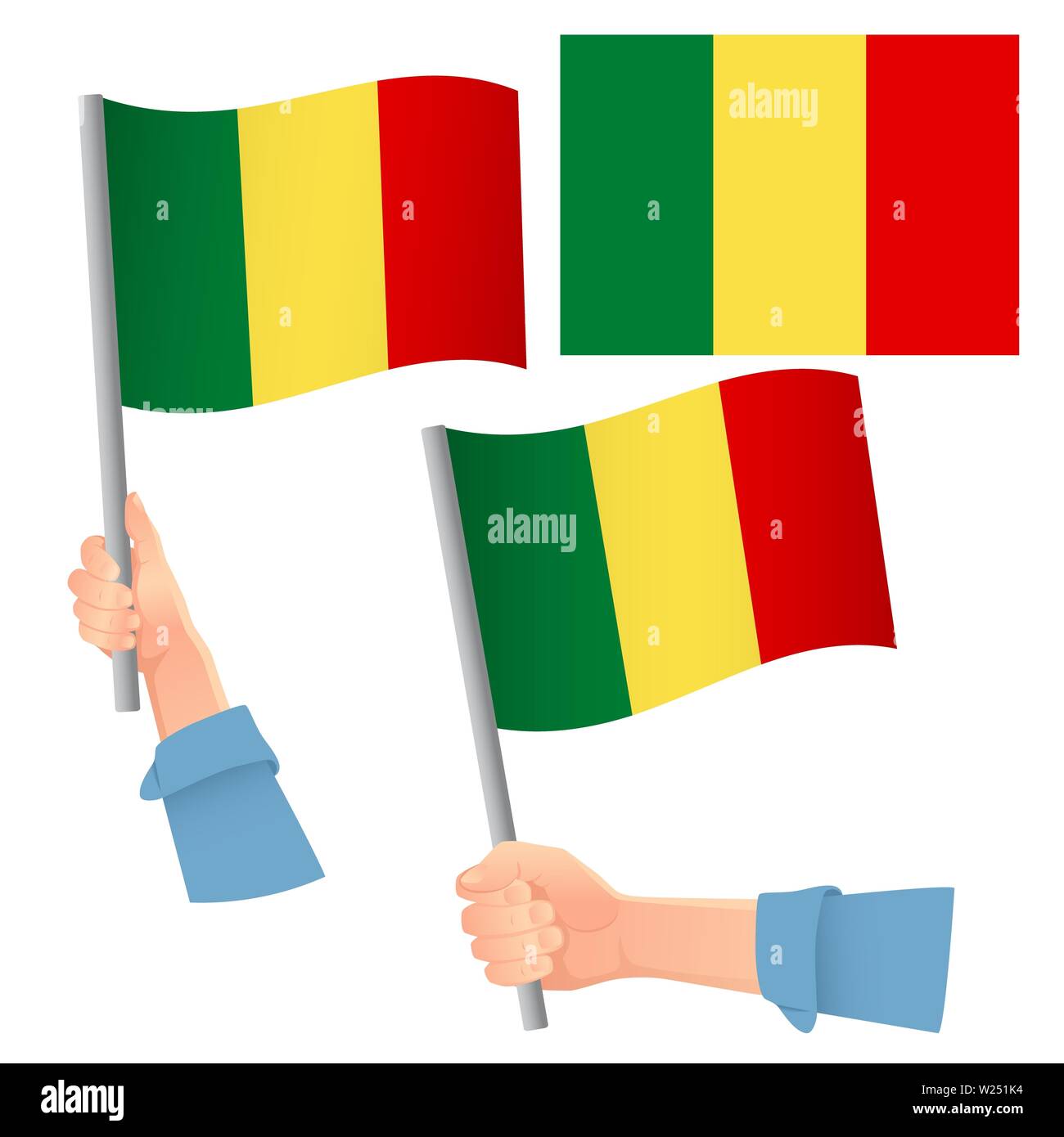 Mali drapeau dans la main. Contexte patriotique. Drapeau national du Mali illustration Banque D'Images